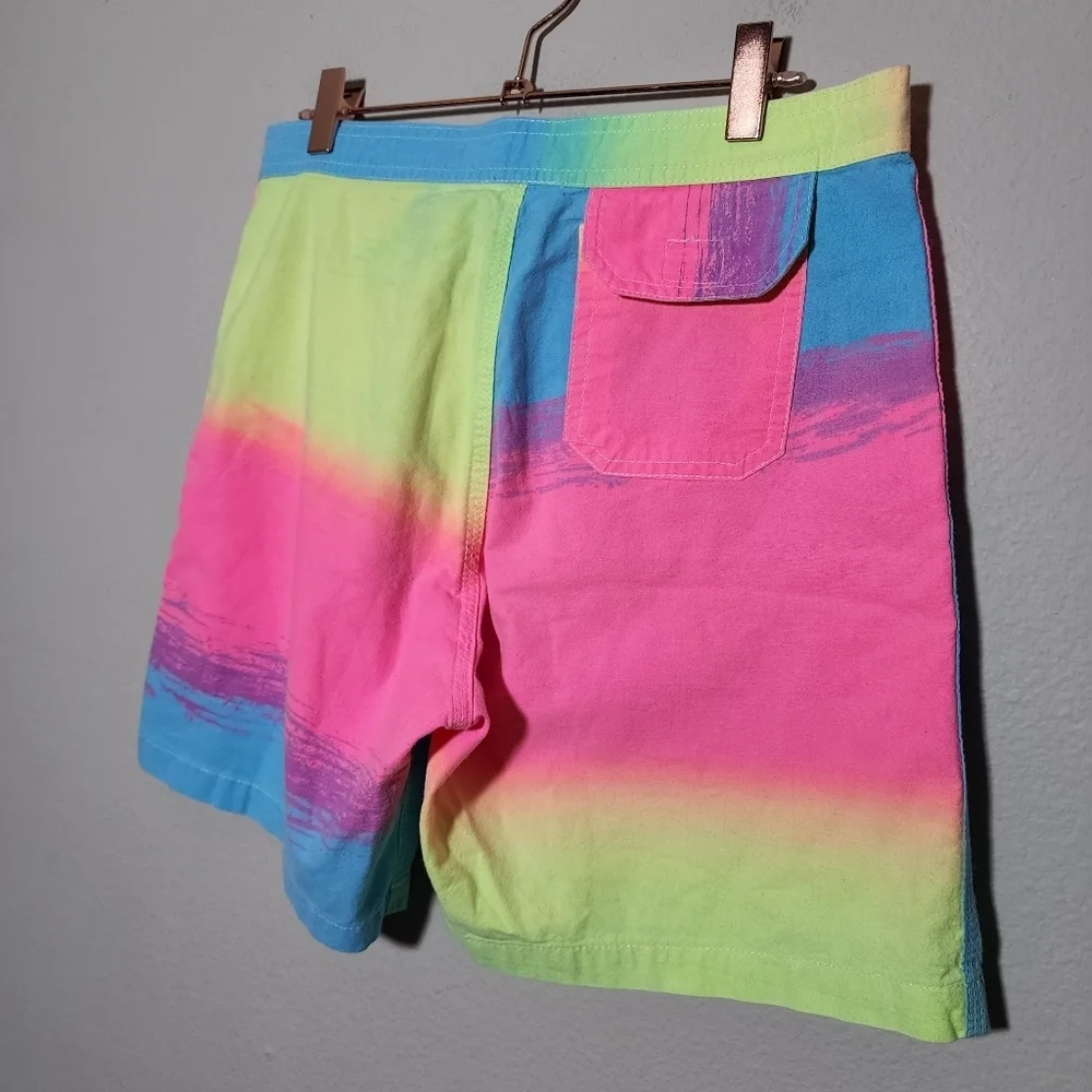 GARY LINDEN Vintage 80s Surfer Shorts Neon Board Short size‎ Small